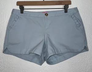 Lilly Pulitzer Adie Ruffle Pocket Shorts Blue Preppy Coastal Resort Size 10 thumbnail 1