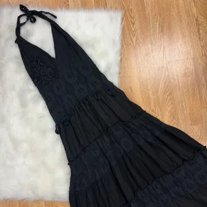 Y2K Go Gal Black Beaded Lace Halter Maxi Dress Whimsigoth Boho thumbnail 1