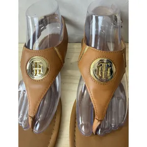 Tommy Hilfiger Women Thong Sandals Brown Ankle Strap Gold Buckle Open Size 8 M thumbnail 5