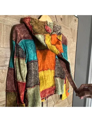 Patchwork Pixie Hoodie Jacket Boho Hippie Festival Zip Up Colorful Size S/M thumbnail 6