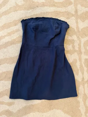 Navy Strapless Ruffle Mini Dress Size S Blue thumbnail 6