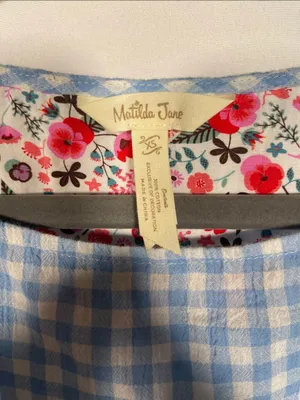 Matilda Jane Womens Wish You Were Here Blue White Gingham Blouse Top Xs thumbnail 3