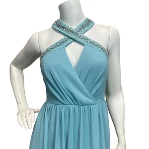 Lulus‎ Women's XS Beaded Twist Front Prom Blue Bridesmaid Chiffon Maxi Dress thumbnail 5