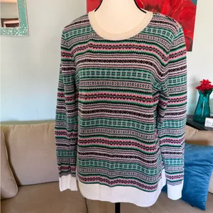 Talbots Multicolor Fair Isle Wool Nylon Lamb Wool Stripe Crew Sweater L thumbnail 2