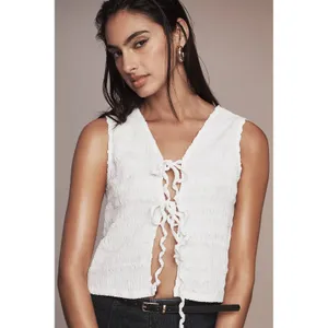 By Anthropologie Front‎ Tie Puckerd Tank Top size L thumbnail 3