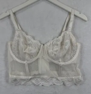 Auden Intimates Ivory Lace Longline Bra Bustier Sheer Dot Mesh Underwire‎ Large thumbnail 1