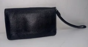 Vintage HOBO INTERNATIONAL Black Patent Leather Folding Wristlet Clutch Wallet thumbnail 1
