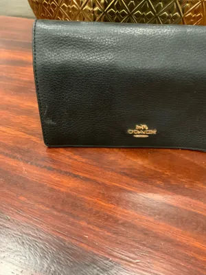 Authentic Coach wallet, pebble-grain leather, black with gold... thumbnail 3