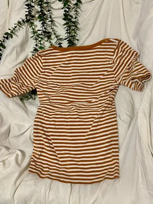 J.Crew "Perfect Fit" Brown & Cream Striped Square Neck Top - Small thumbnail 3