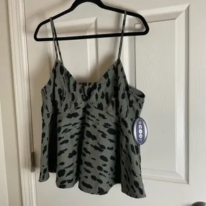 NWT Scoop Leopard Print Denim Peplum Top - Herbal Olive Green Plus Size XXL thumbnail 2