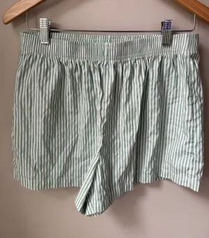 SheIn Green White Stripe Lounge Shorts Pajama Sleep Boxer Pull On Elastic Waist thumbnail 1