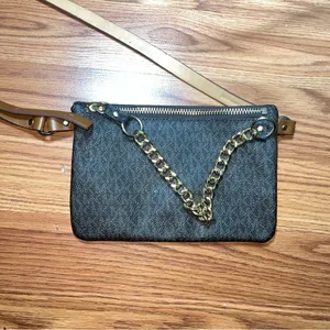 Michael Kors wristlet signature logo brown chain thumbnail 2