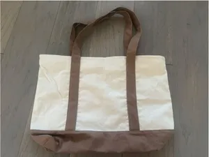 Women's Beige and Brown Canvas Tote Bag, One Size thumbnail 5