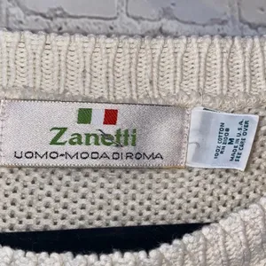 Zanetti Cotton Knit Sweater Cream Textured Crewneck Medium Cozy‎ Minimalist thumbnail 3