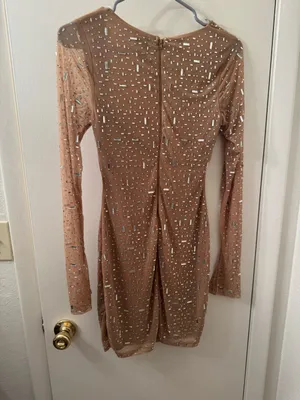 Windsor Long Sleeve Rhinestone Mesh Mini Dress thumbnail 5