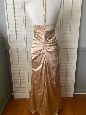Satin Halter Prom Gown in Gold thumbnail 5