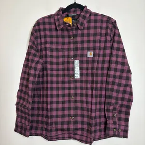 Carhartt Rugged Flex Womens Plaid Flannel Shirt Loose Fit Purple Medium M‎ thumbnail 2
