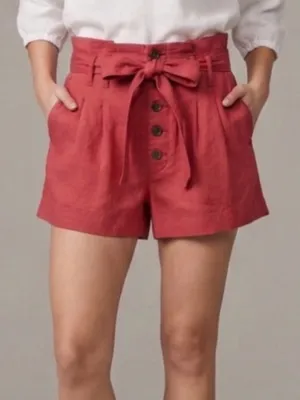 Abercrombie & Fitch High-Waist Linen Cotton Blend Shorts with Tie & button front thumbnail 1