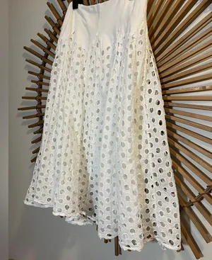 Passports Women’s Textured Midi Skirt Elegant White Boho Euro Summer Layered 🪬🧿 thumbnail 5