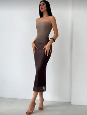 SheIn Brown Maxi Strapless Dress thumbnail 3