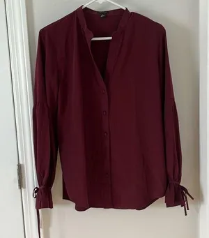 Burgundy long sleeve blouse in size M from Ann Taylor thumbnail 1
