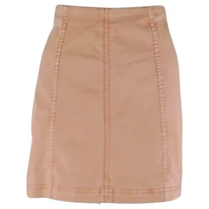 Free People Tan Khaki Denim Pencil Mini Skirt Sz 6 Modern Femme Boho Minimal thumbnail 2