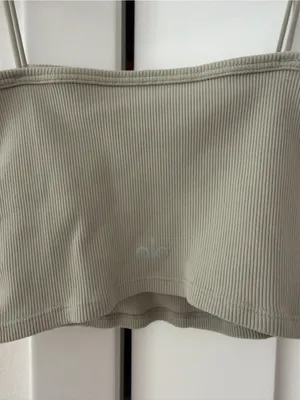 ALO Yoga Ribbed Sage Green Crop Tank with Thin Straps thumbnail 4