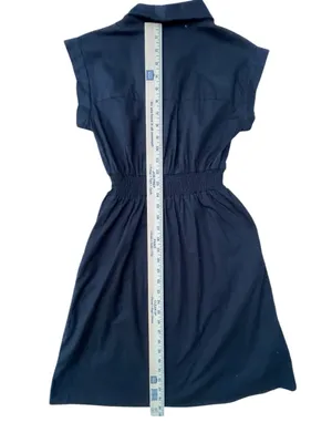Black Button-Front Shirtdress with Smocked Waist‎ thumbnail 6