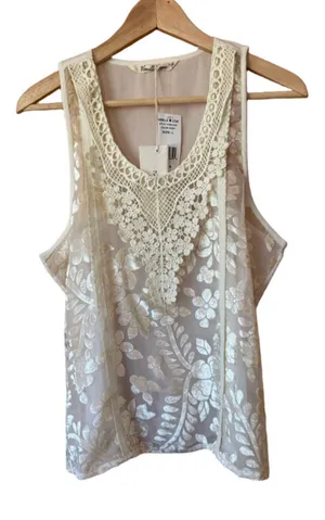Vanilla Star Floral Mesh and Crochet Sheer Tank Top size medium thumbnail 1