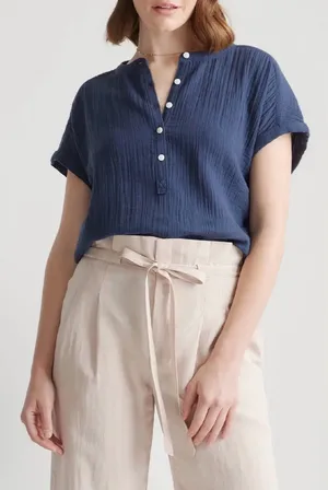 NEW Quince 100% Organic Cotton Gauze Roll Sleeve Shirt Small thumbnail 1