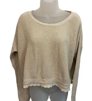 Kimchi Blue Cropped Crochet Trim Sweater thumbnail 3