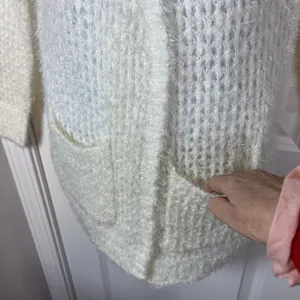 Mudd Fluffy Eyelash Knit Cardigan XS Cream Cozy Soft Girl Open Front Cottagecore thumbnail 13