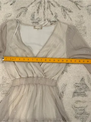 Altard State Ivory Metallic Shimmer Ruffle Mini Dress XS thumbnail 11