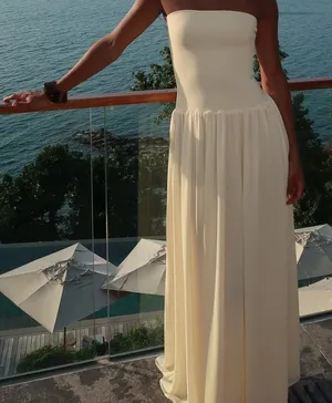 MESHKI “Lyanna” Elegant Cream Strapless Maxi Dress thumbnail 1
