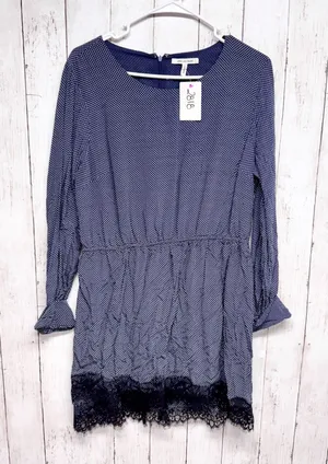Avec Les Filles Dress Women Size Large Polka Dot Lace Trim Long Sleeve‎ Mini Zip thumbnail 1