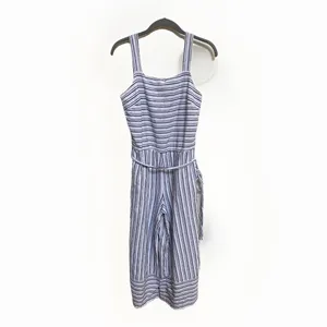 Beach Lunch Lounge Blue White Stripe Linen Blend Cropped Jumpsuit S‎ thumbnail 2