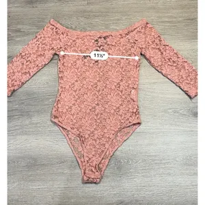 Coquette Dusty Rose Floral Lace Romantic Off Shoulder Bodysuit Sheer Y2K Small thumbnail 4