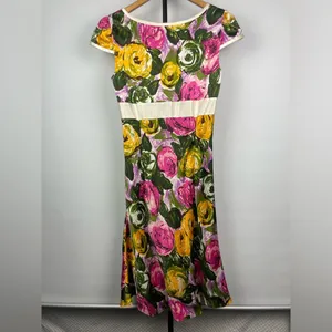 Ports‎ International Multicolor Floral 100% Silk Short Cap Sleeve Flowy Dress thumbnail 8