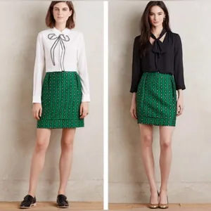 Anthropologie HD in Paris‎ Garden Glimmer Christmas Green Tiered Flower Skirt 4 thumbnail 2