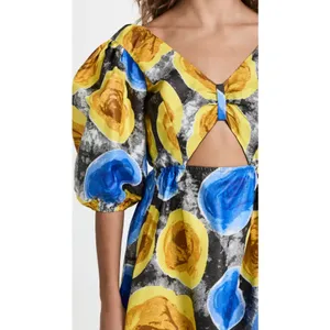 Mangishi Doll Sz 10 Zahara‎ Maxi Dress in Yellow Swirl Whimsical Open Back thumbnail 4
