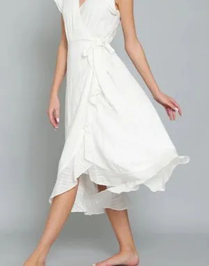 Ruffled White Wrap Dress Size M thumbnail 2