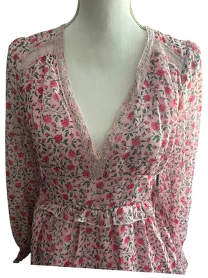 Pink Floral Long-Sleeve V-Neck Ruffled Mini Dress thumbnail 2