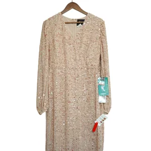 Mac Duggal Pink Nude Sequin V-Neck Long‎ Sleeve Midi Dress Size 10 NWT Formal thumbnail 2