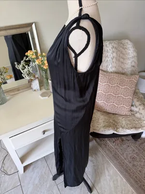 Maria Cornejo Black gothic satin Asymmetrical minimalist midi maxi slip Dress 6 thumbnail 5