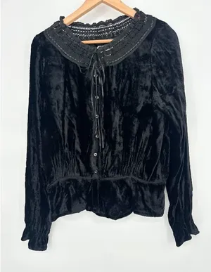 Vtg‎ Y2K Faded Glory Top Womens Large Black Velvet Fairy Renaissance Whimsigoth thumbnail 1