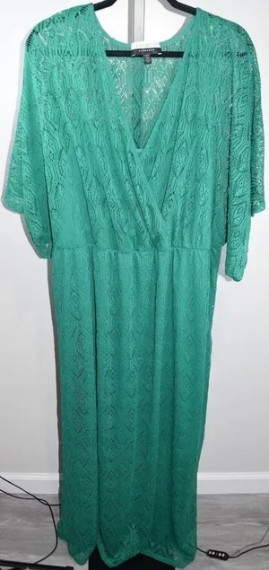 Eloquii Elements Sheer Crochet Lace Maxi Dress, Emerald Green, Plus Size 22/24 thumbnail 1