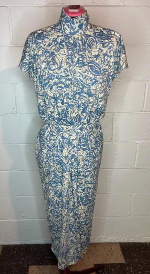 dress knit high neck blue cream 1980s pockets thumbnail 1