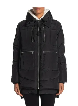 Bagatelle Black Puffer Coat Faux Fur Trim Hooded Winter‎ Warm Longline Medium thumbnail 1