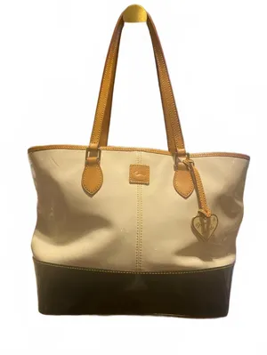 Dooney & Bourke Cream & Black colorblock 2 Tone Patent Leather Tote Ivory Heart thumbnail 1