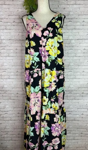 Who What Where Sleeveless Black Pastel Spring Floral Tiered Maxi Dress thumbnail 1